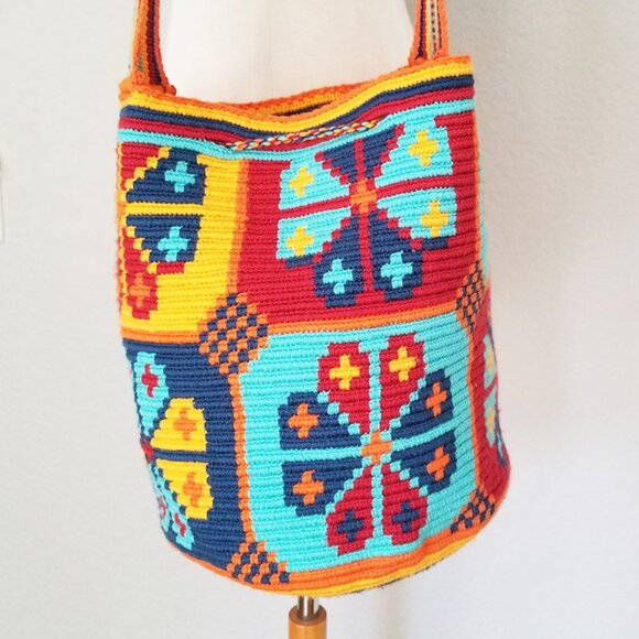 Wuitusu Large Handmade Crochet Wayuu Mochila Tribe‎ Crossbody Bucket Bag $110 - Picture 4 of 16